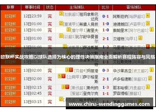 欧联杯实战攻略以球队选择为核心的理性决策指南全面解析赛程阵容与风格